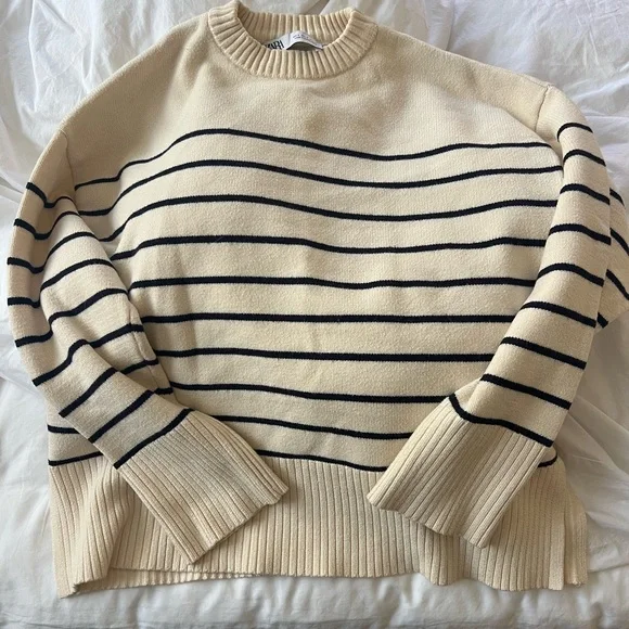 Zara ivory and black striped sweater - size small - Picture 1 of 3